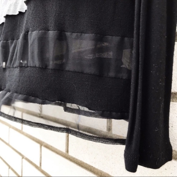Zara Collection Gray Black Mixed Media Knit Top Sheer Chiffon Hem Size M - Picture 6 of 8